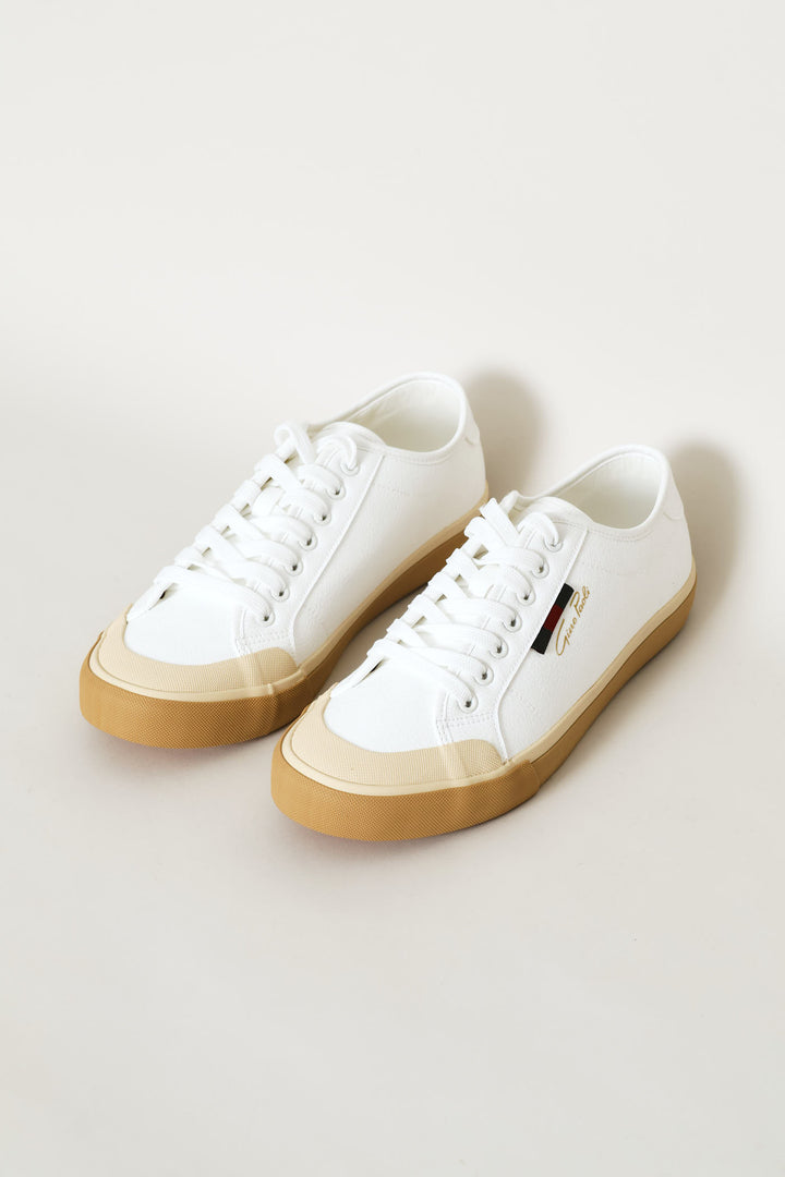 Lace Up Sneaker With Gum Sole - White