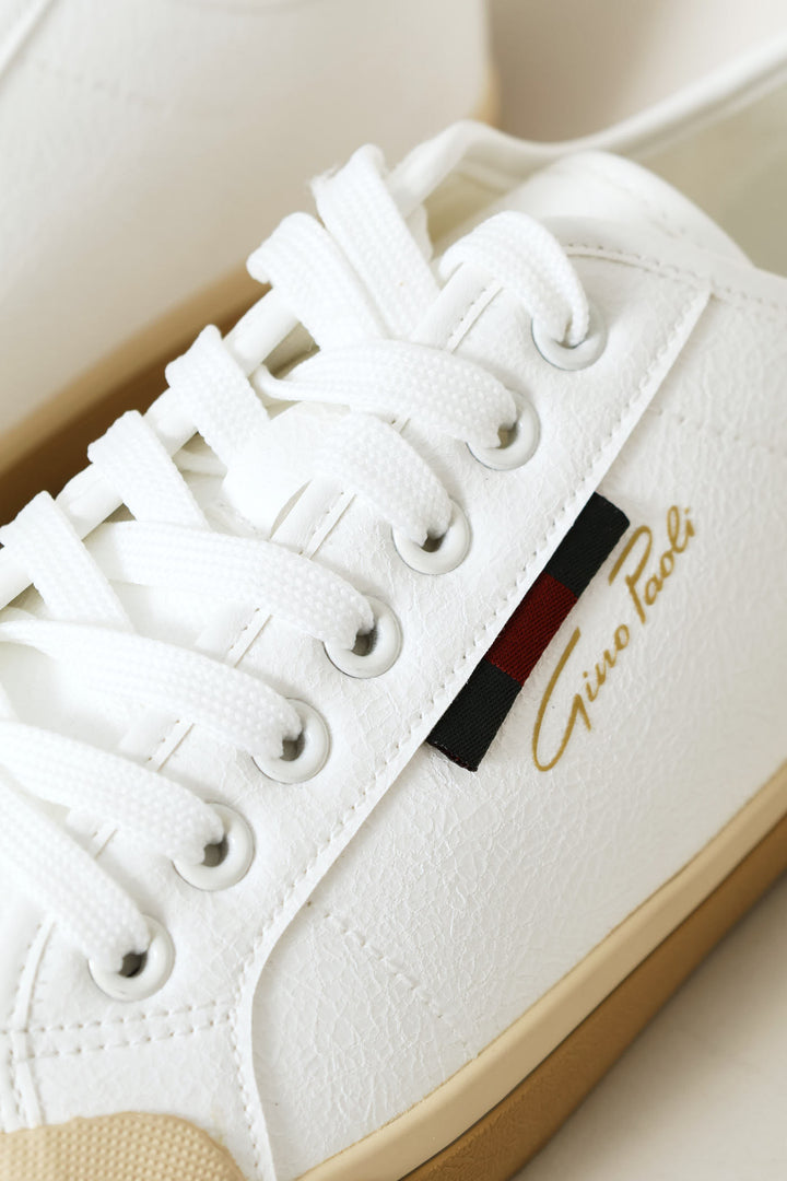Lace Up Sneaker With Gum Sole - White