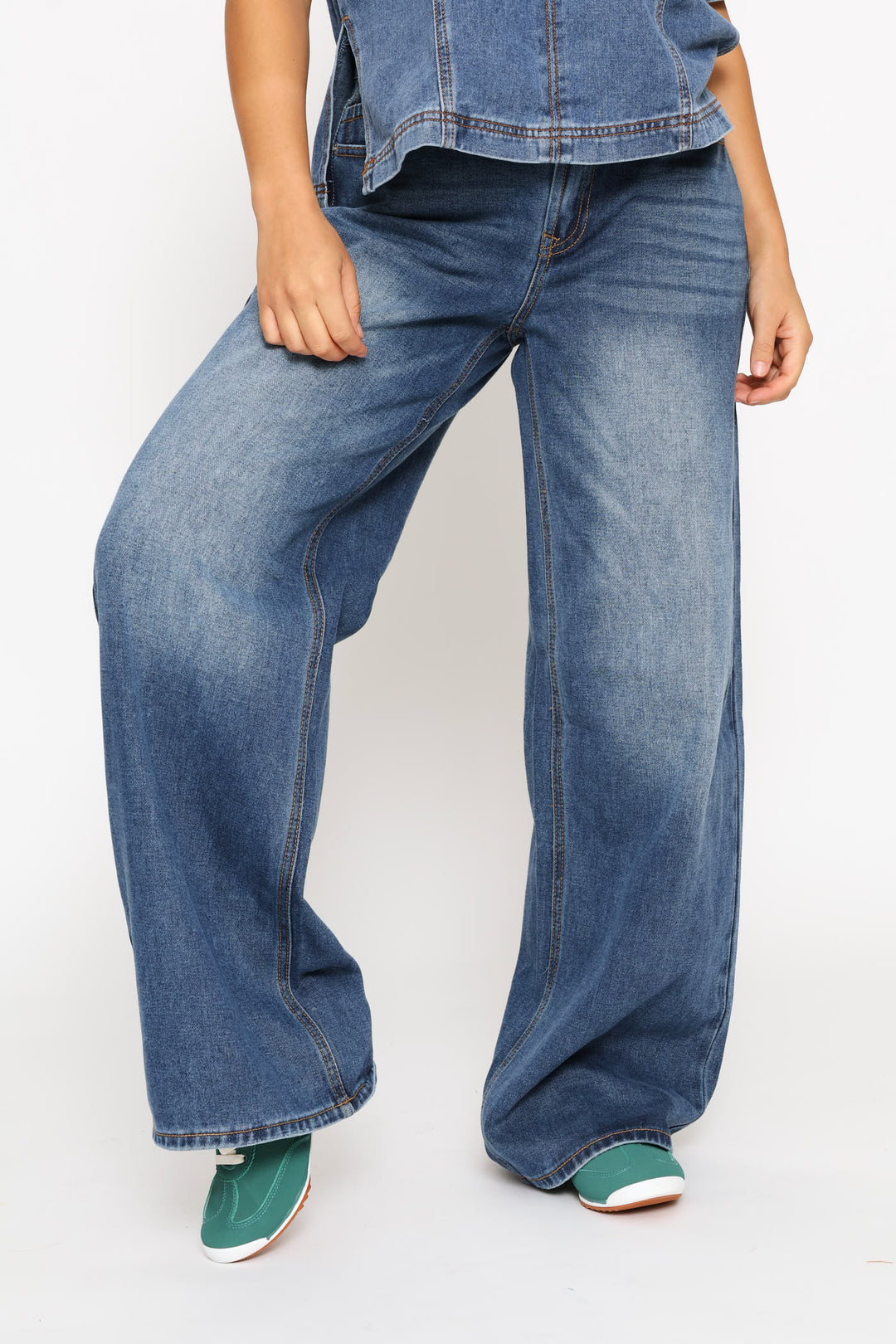 Low Rise Wide Leg Denim - Salty Dark Wash