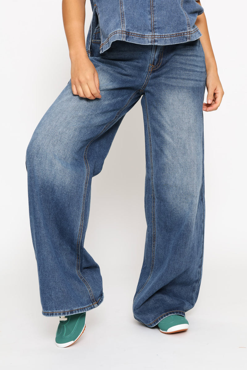 Low Rise Wide Leg Denim - Salty Dark Wash