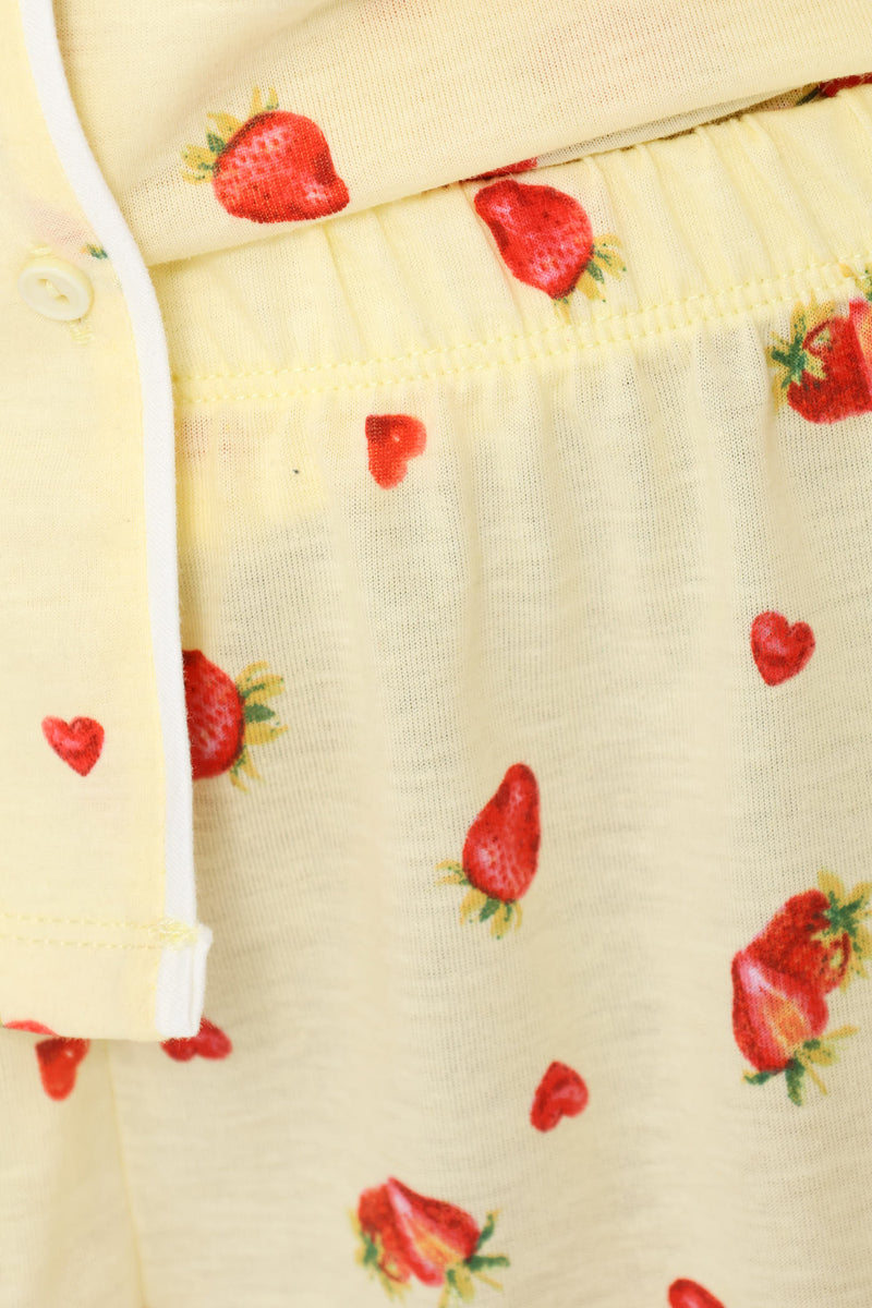 Strawberries Button Through & Short Knit Set - Yellow