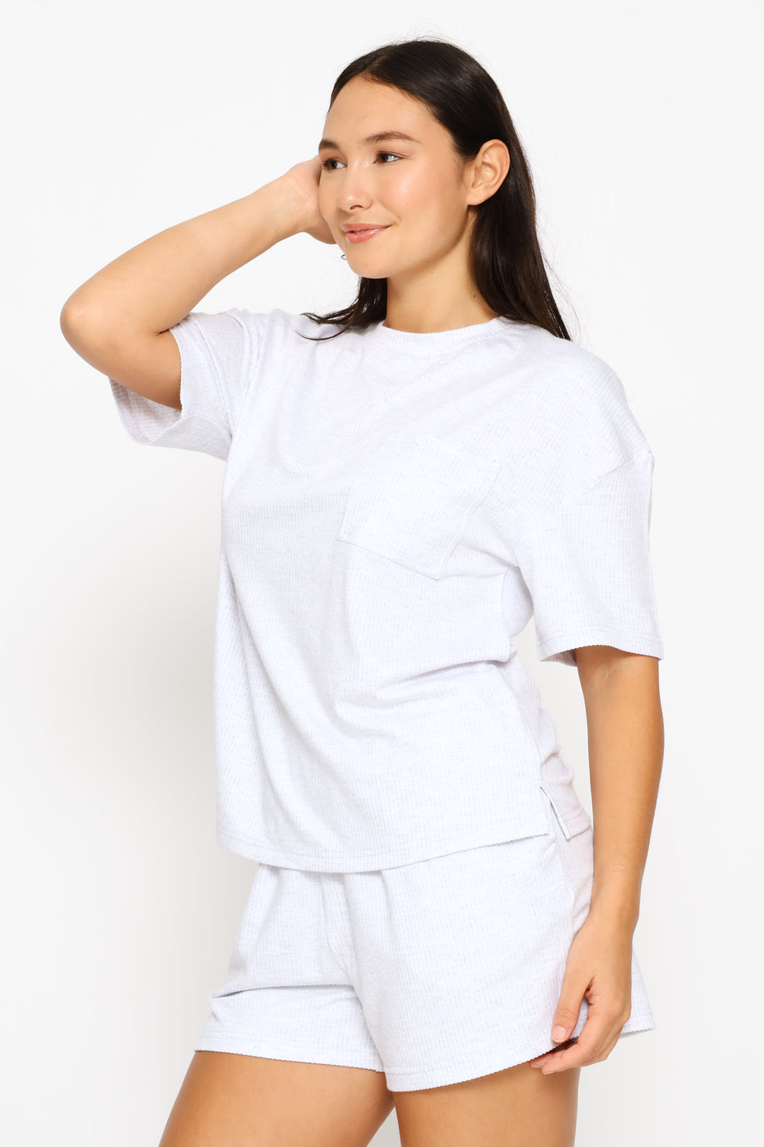Waffle Knit Top & Short Sleep Set - Grey Melange