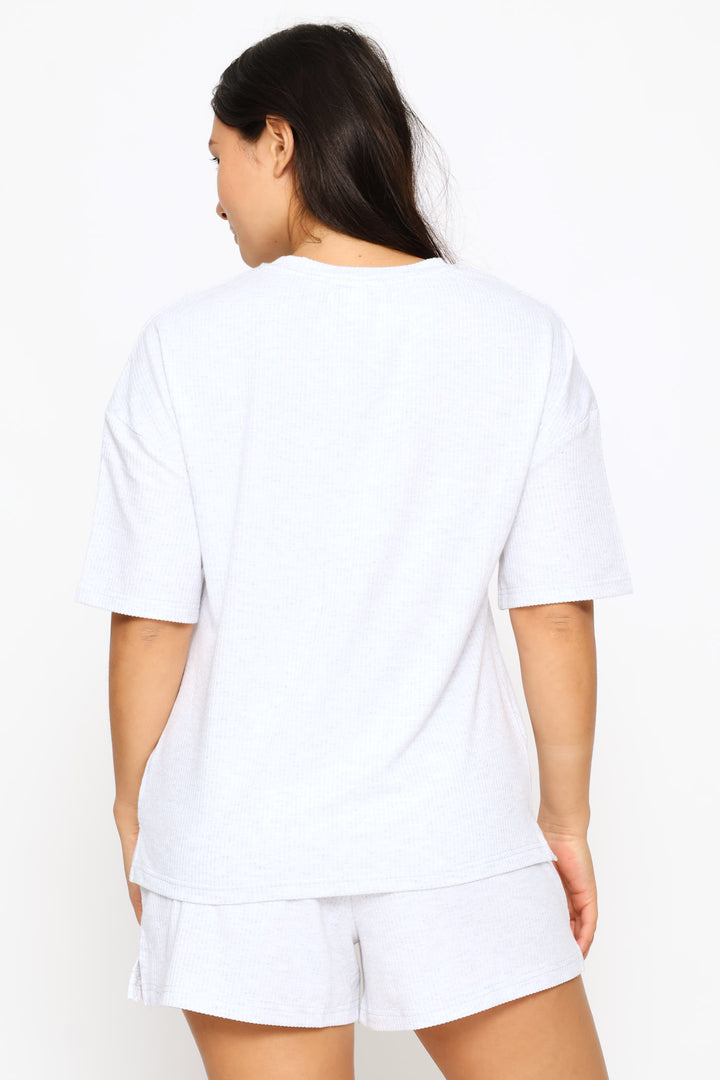 Waffle Knit Top & Short Sleep Set - Grey Melange