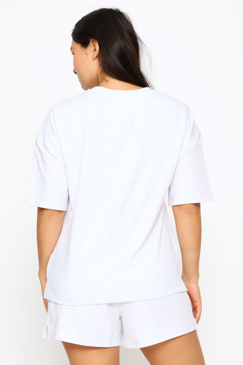 Waffle Knit Top & Short Sleep Set - Grey Melange