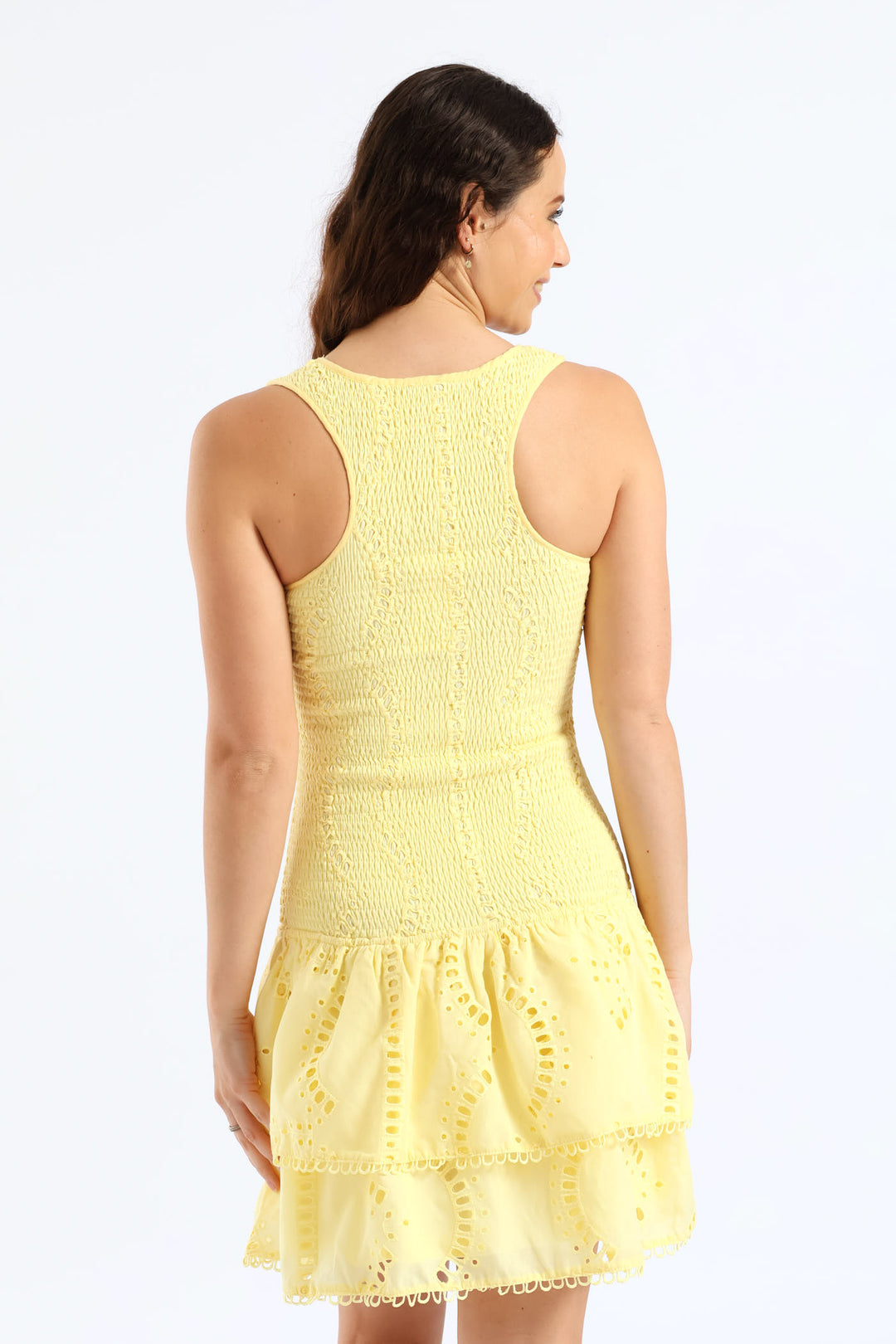 Lime Light Scoop Neck Shirring Mini Dress - Yellow