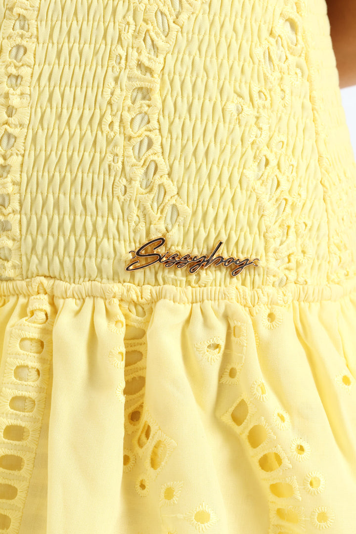 Lime Light Scoop Neck Shirring Mini Dress - Yellow