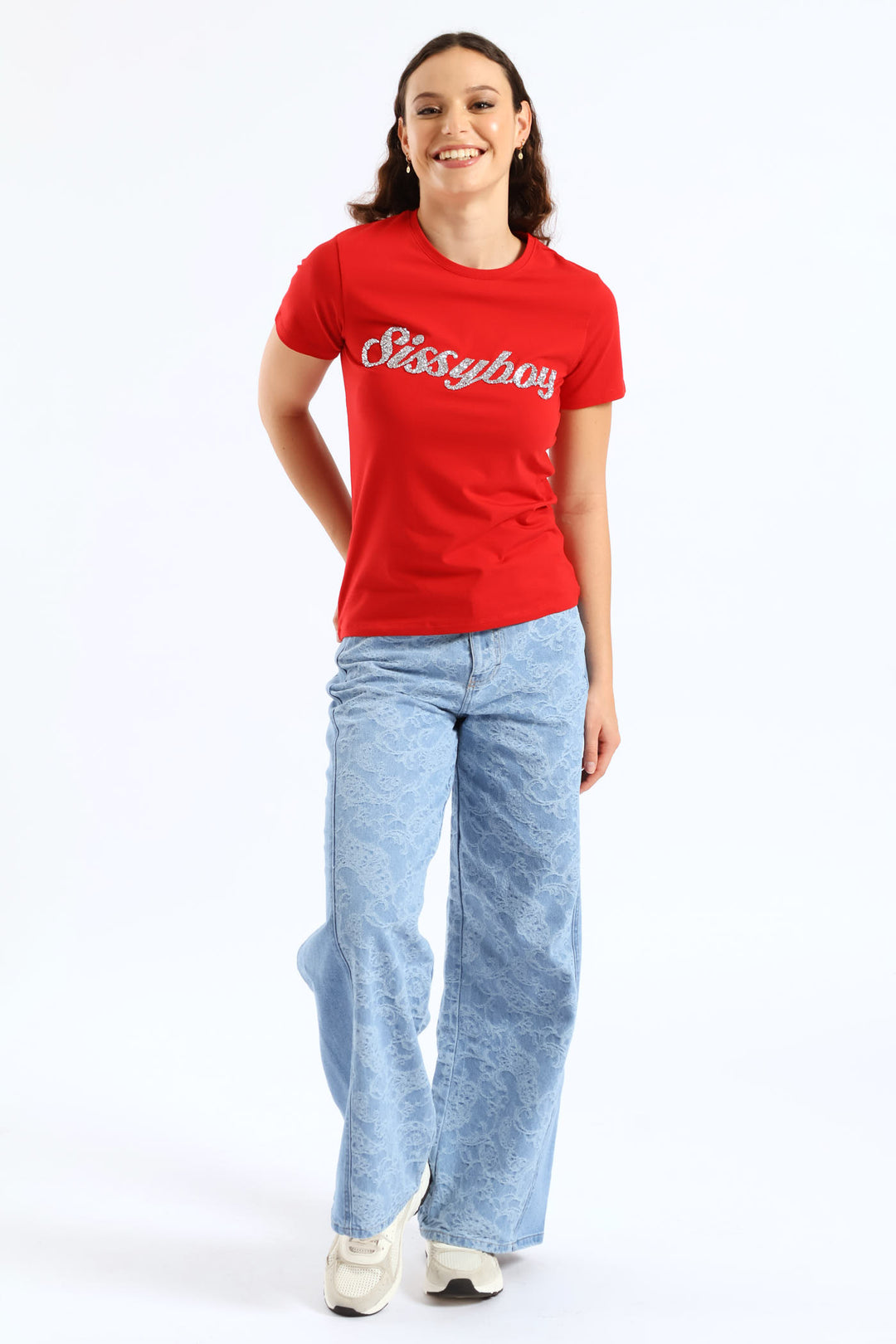 Two Tone High Waist Wide Leg Denim - Medium Wash