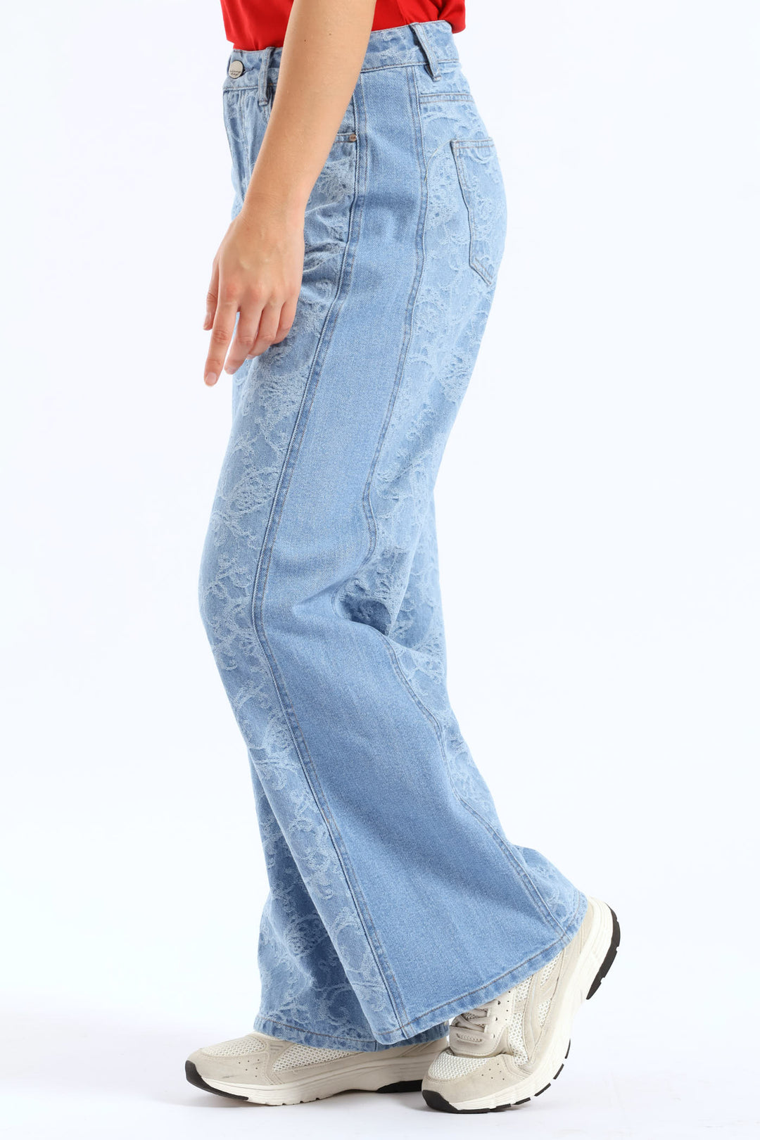 Two Tone High Waist Wide Leg Denim - Medium Wash