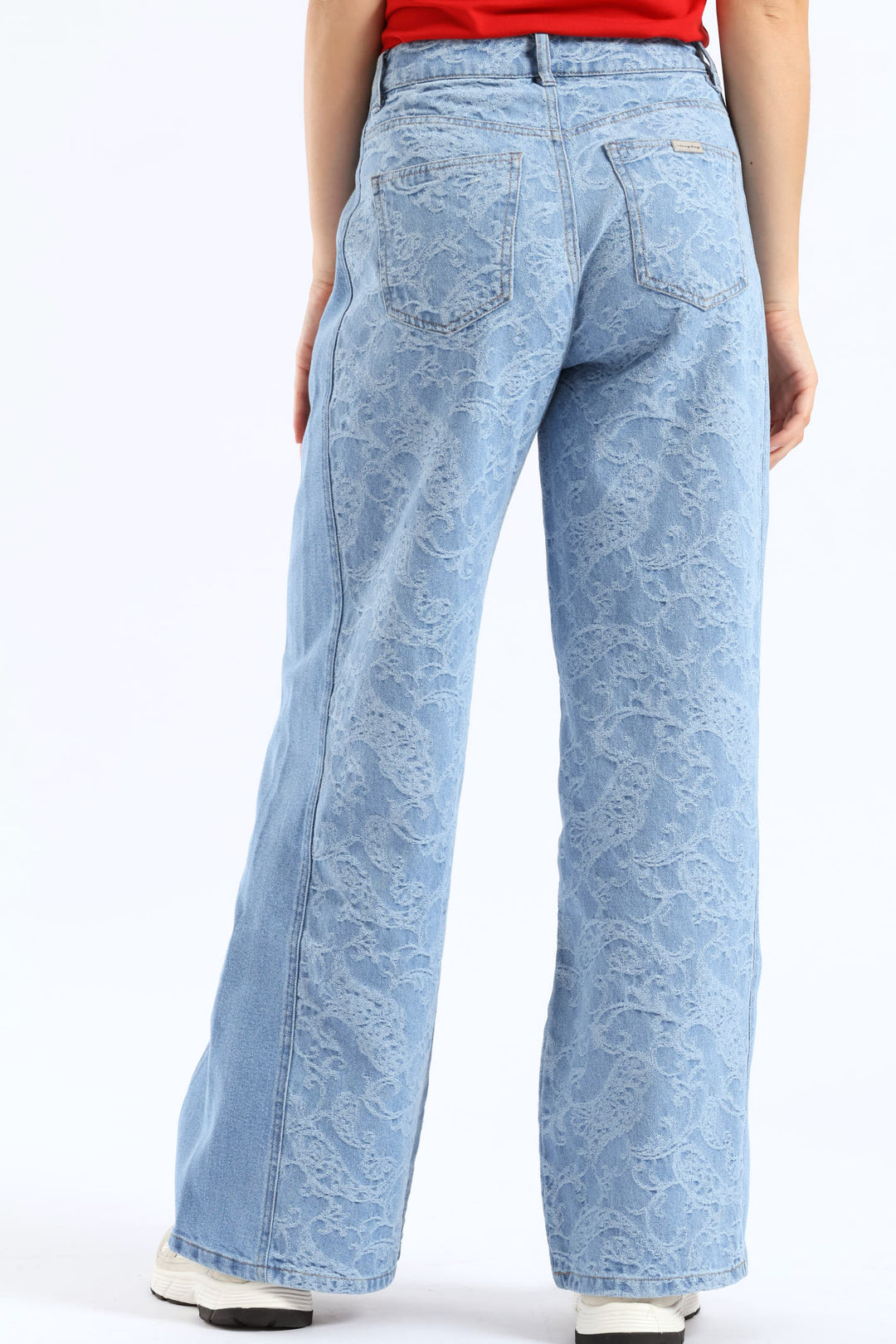Two Tone High Waist Wide Leg Denim - Medium Wash