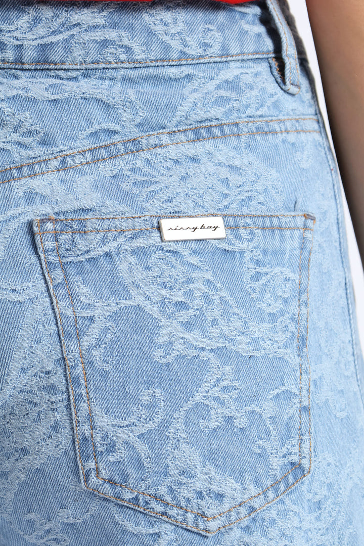 Two Tone High Waist Wide Leg Denim - Medium Wash