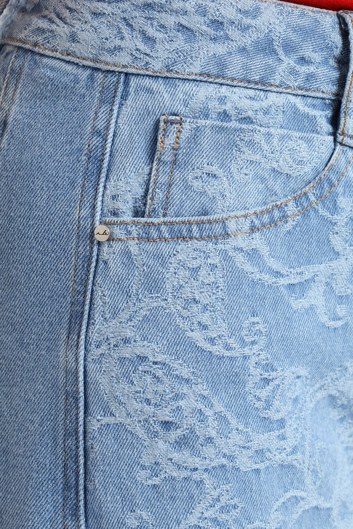 Two Tone High Waist Wide Leg Denim - Medium Wash