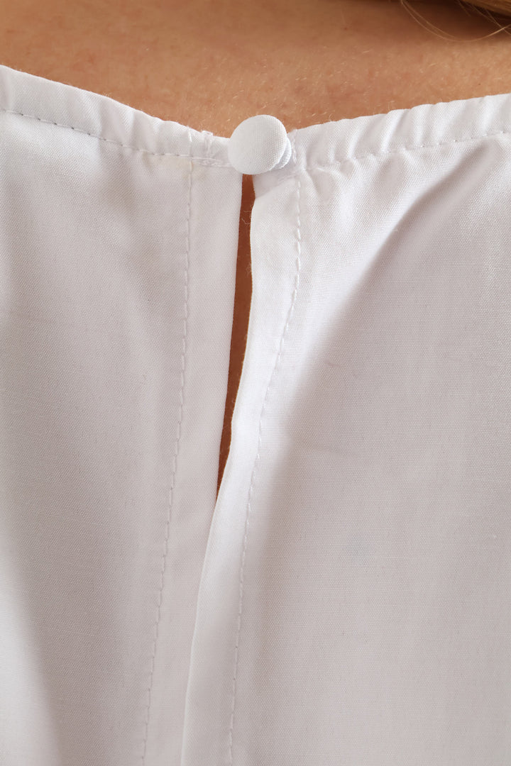 Waist Cut Out Tiered Poplin Midi Dress - White