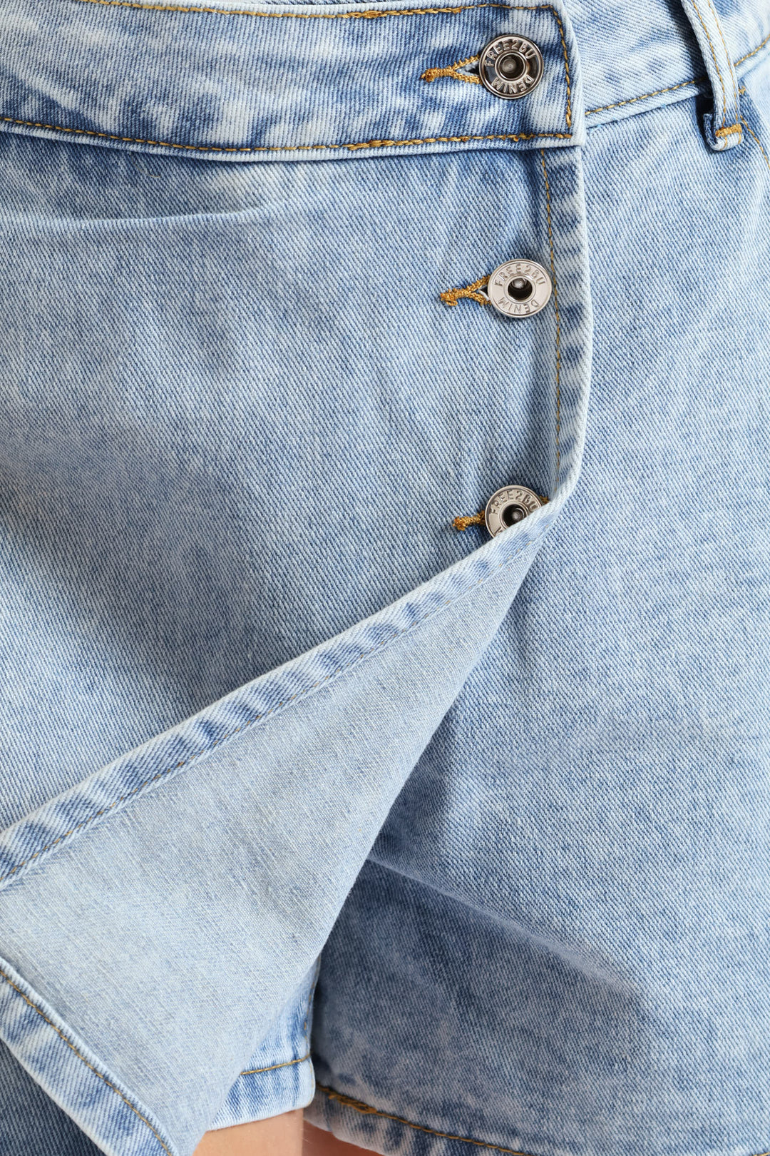 Button Detail Skort - Salty Mid Wash