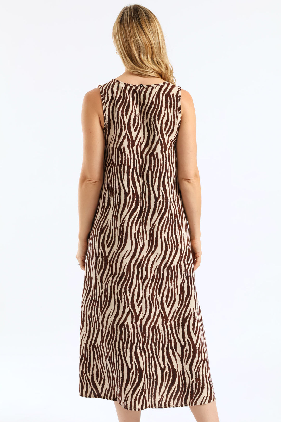A-Line Zebra Print Midaxi Dress - Brown