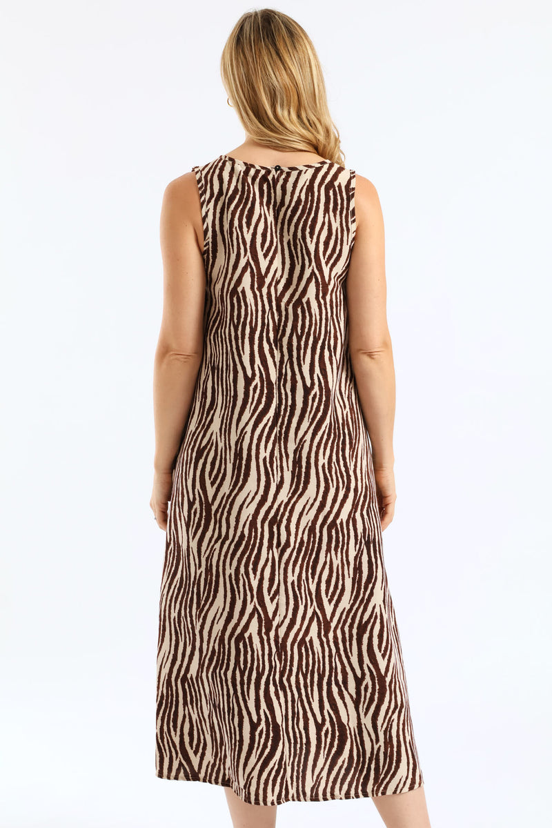 A-Line Zebra Print Midaxi Dress - Brown