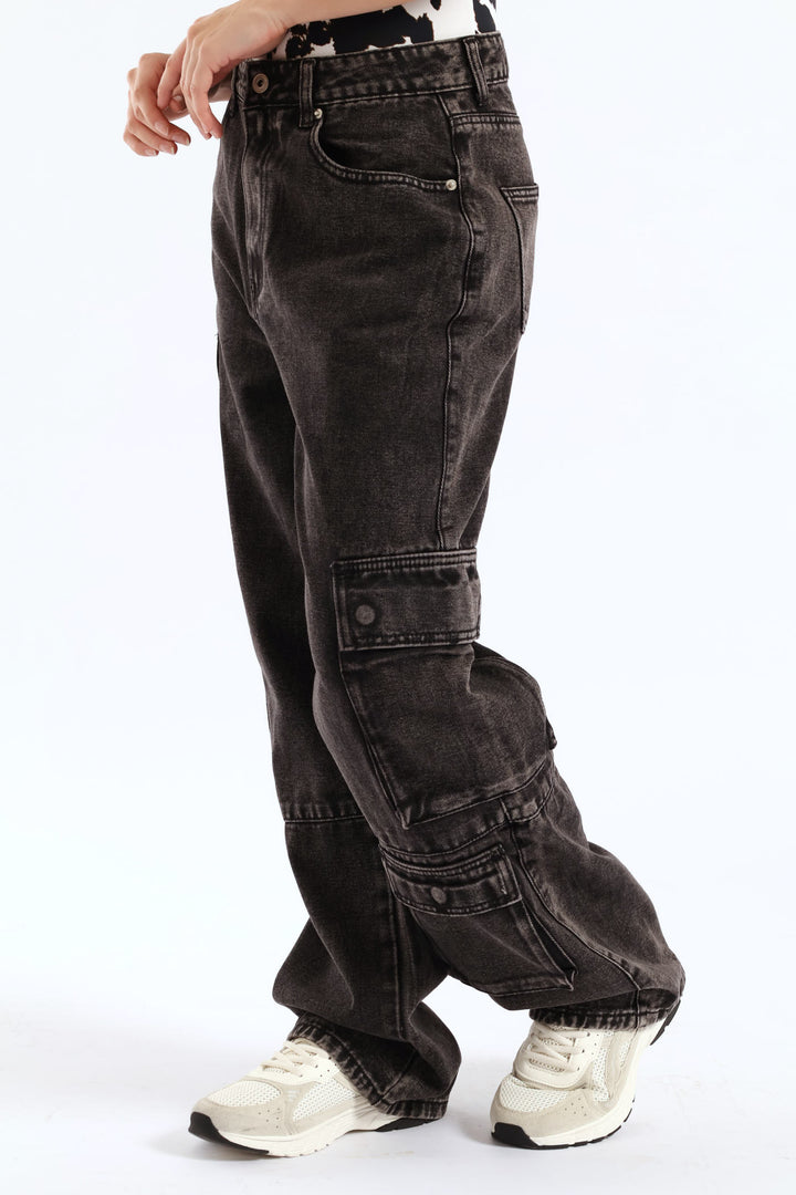 Cargo Wide Leg Denim - Salty Black