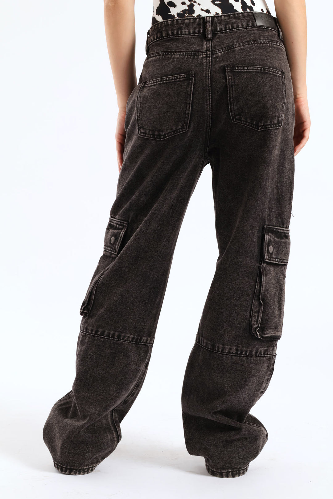 Cargo Wide Leg Denim - Salty Black