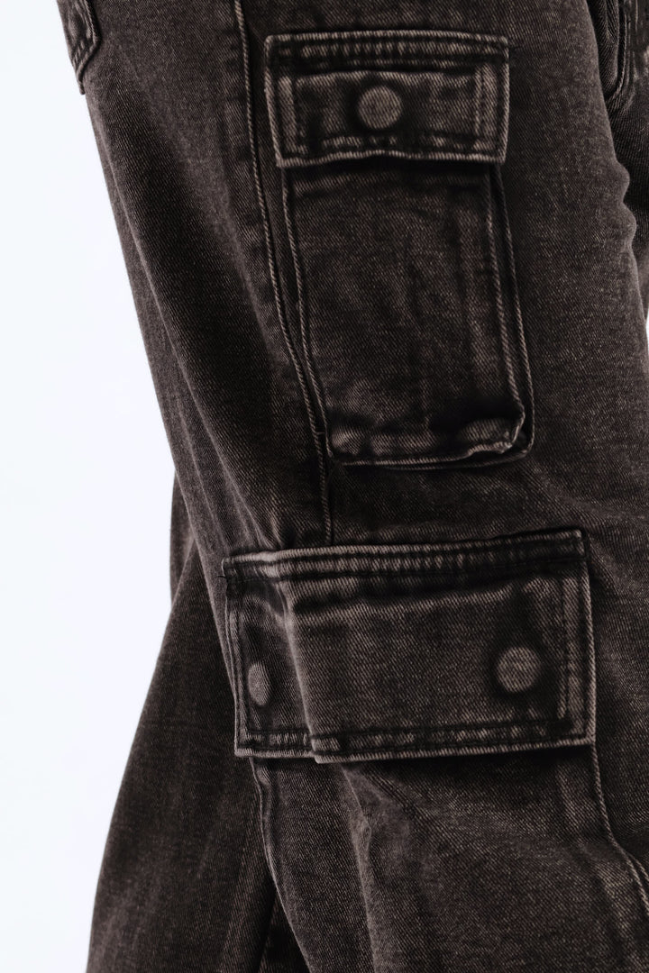 Cargo Wide Leg Denim - Salty Black