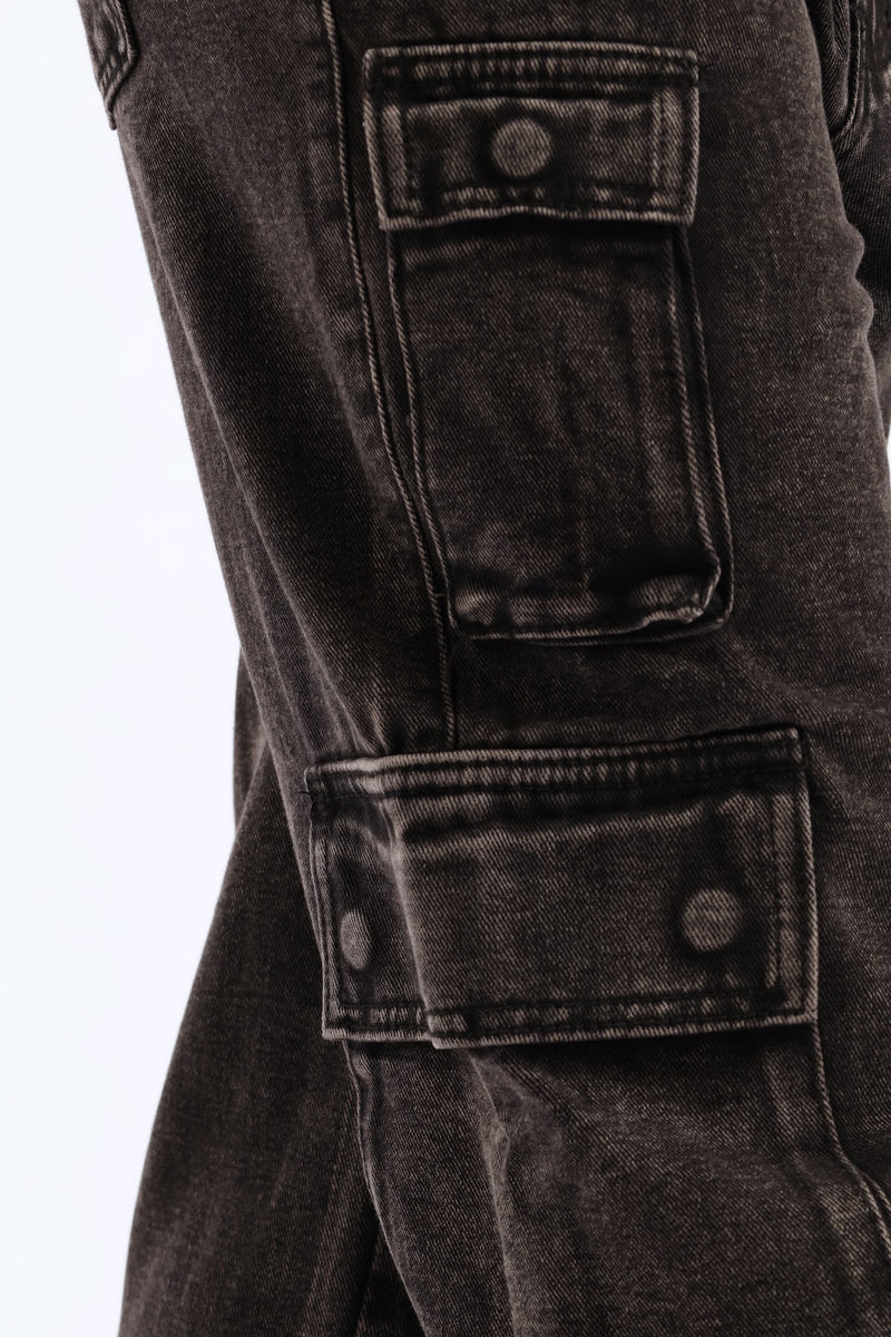 Cargo Wide Leg Denim - Salty Black