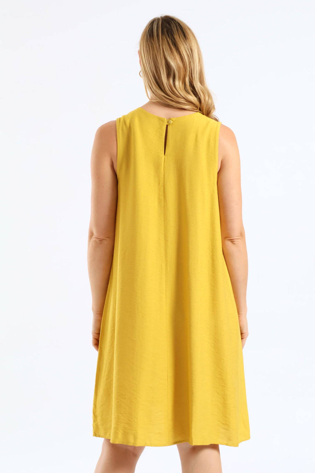 Gauged Neck Shift Mini Dress - Ochre