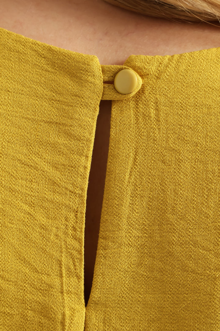 Gauged Neck Shift Mini Dress - Ochre