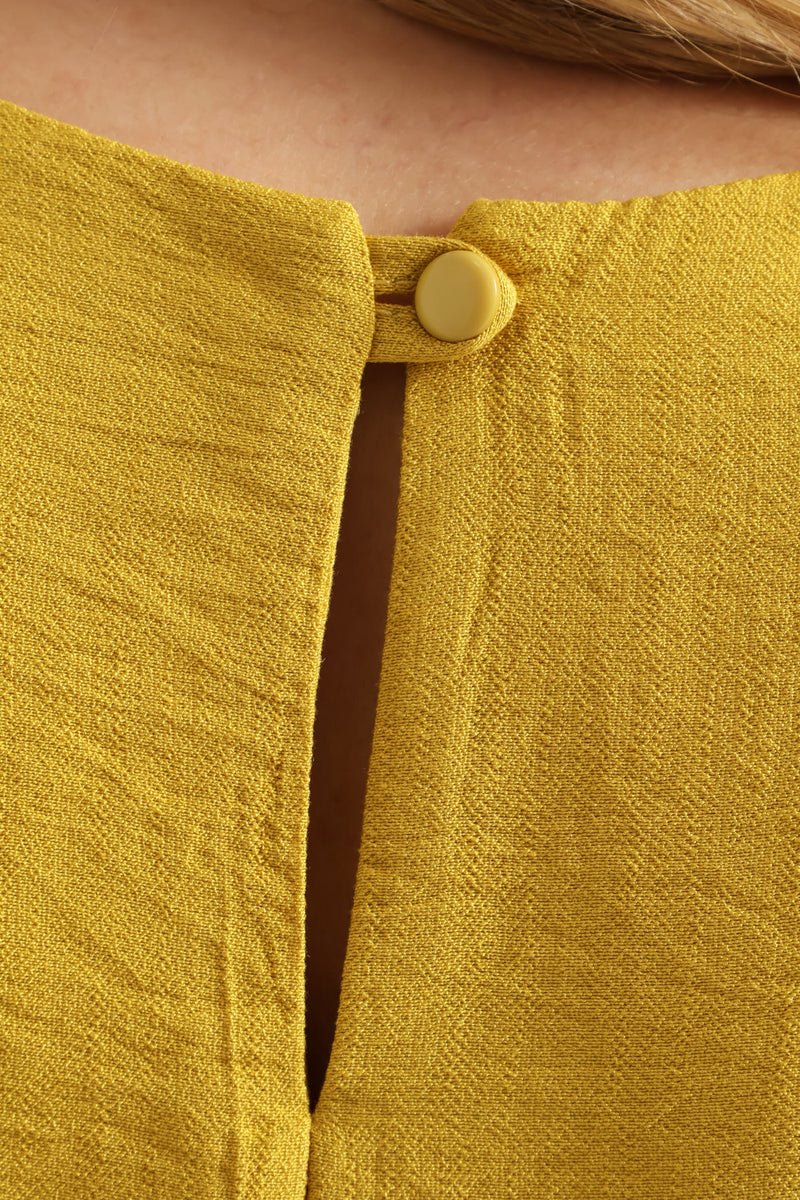 Gauged Neck Shift Mini Dress - Ochre