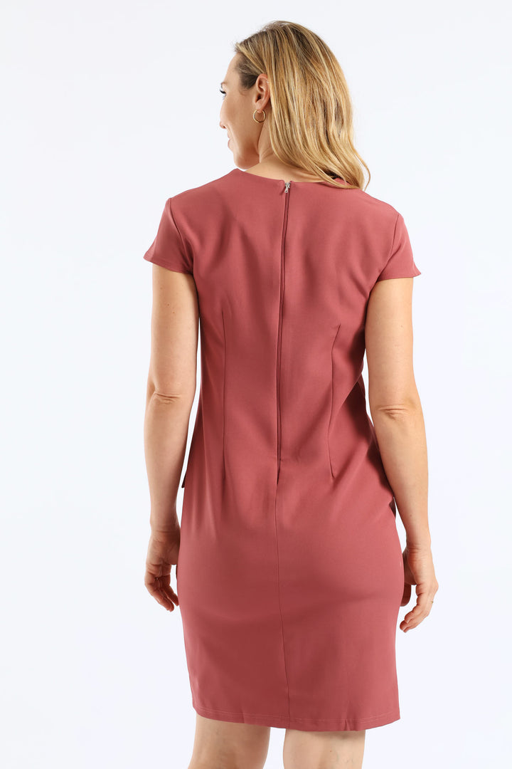 V-Notch Cap Sleeve Work Pencil Dress - Deco Rose