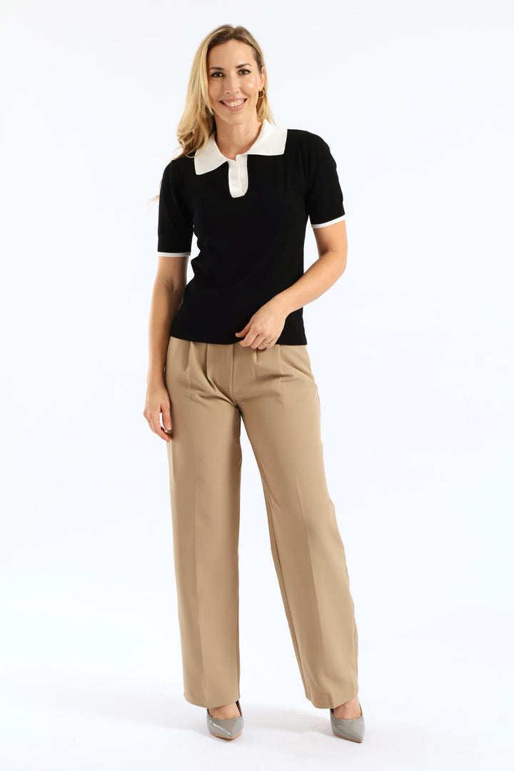 Collared Tipped Golfer - Black/Cream