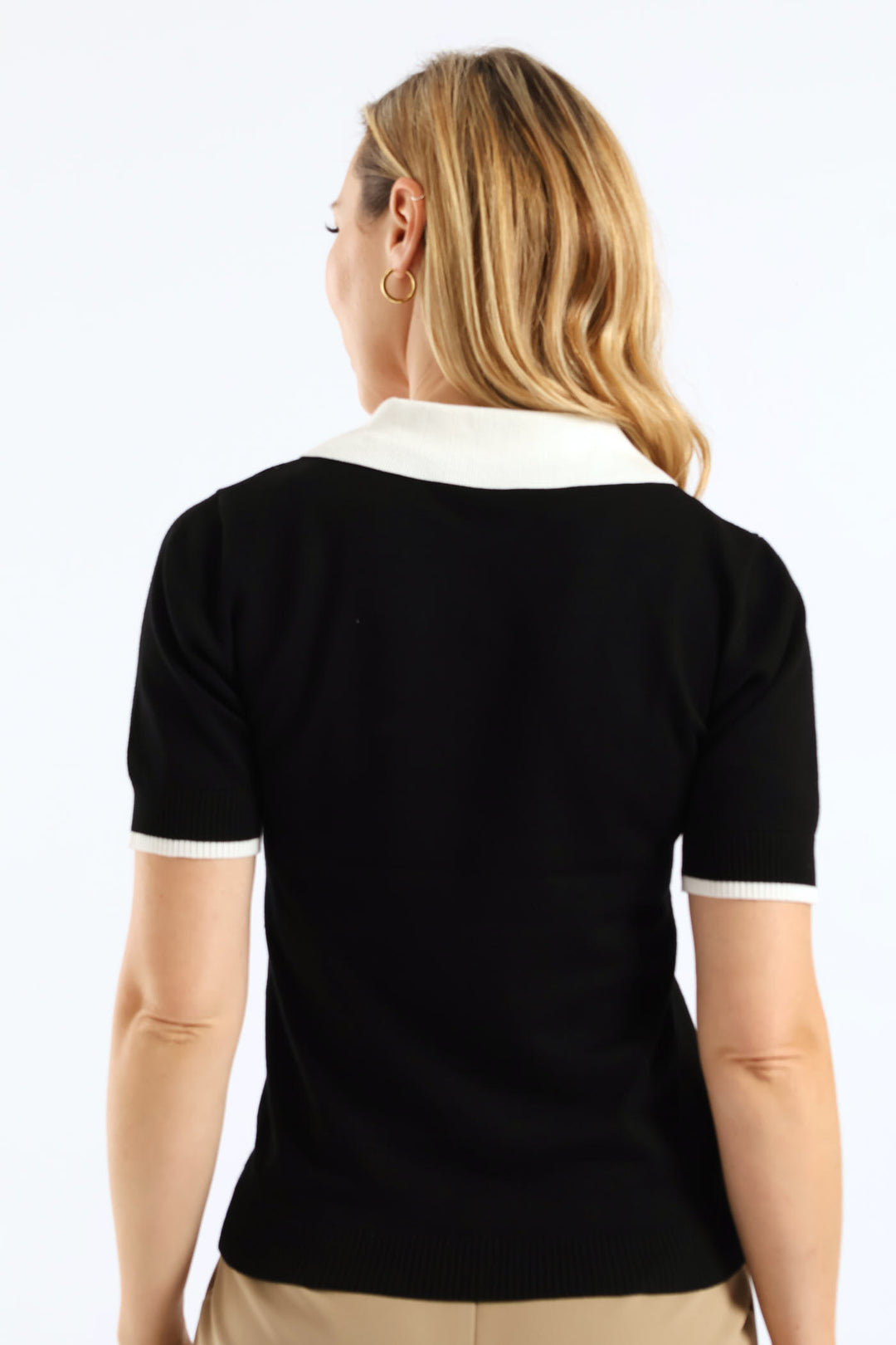 Collared Tipped Golfer - Black/Cream