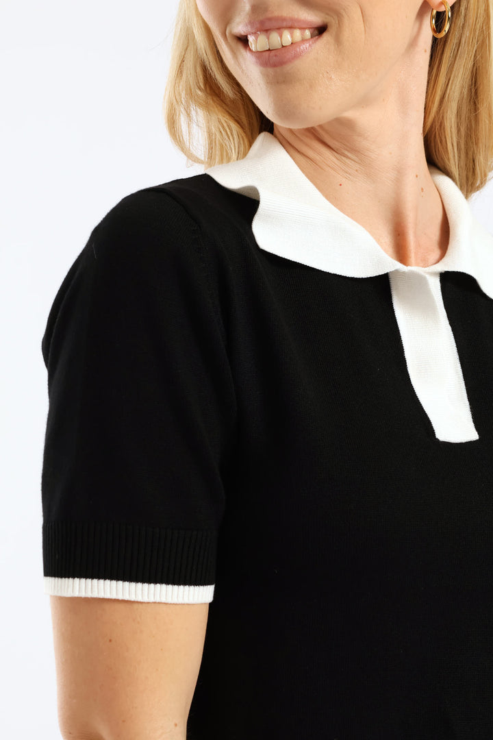 Collared Tipped Golfer - Black/Cream