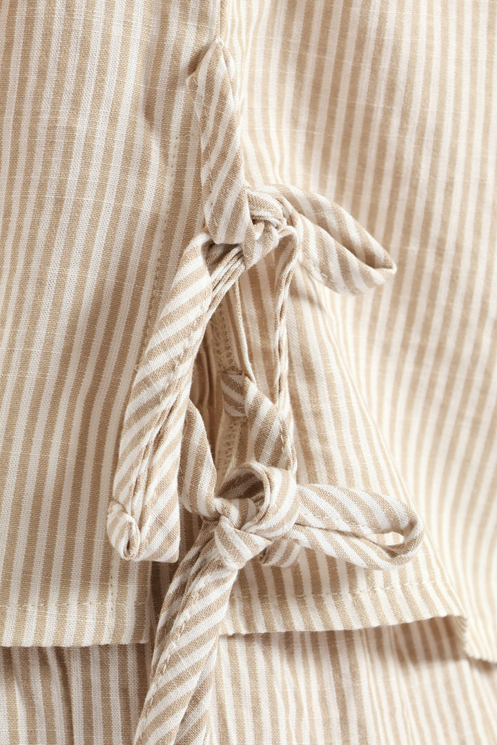 Pinstripe Shell Side Ties Tank - White/Beige