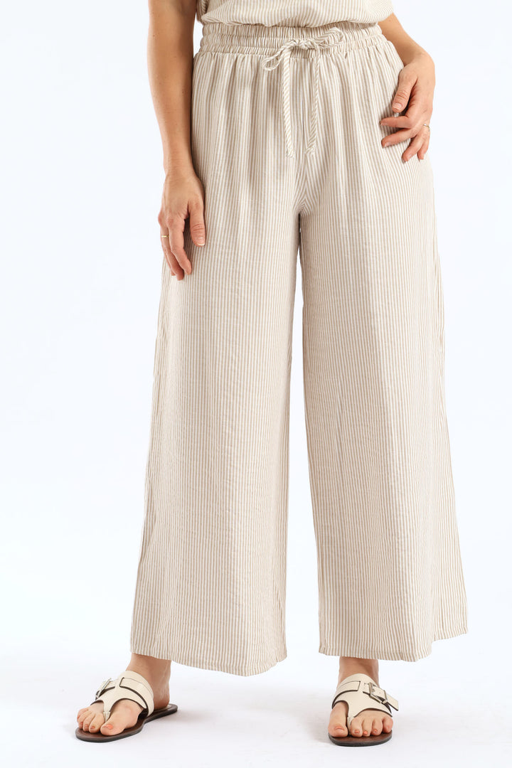Pull-On Linen Wideleg Pants - White/Beige