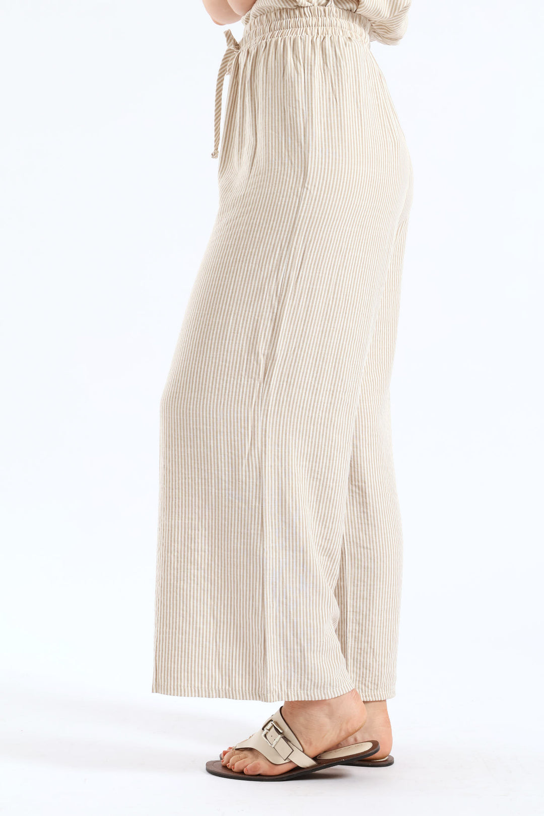 Pull-On Linen Wideleg Pants - White/Beige
