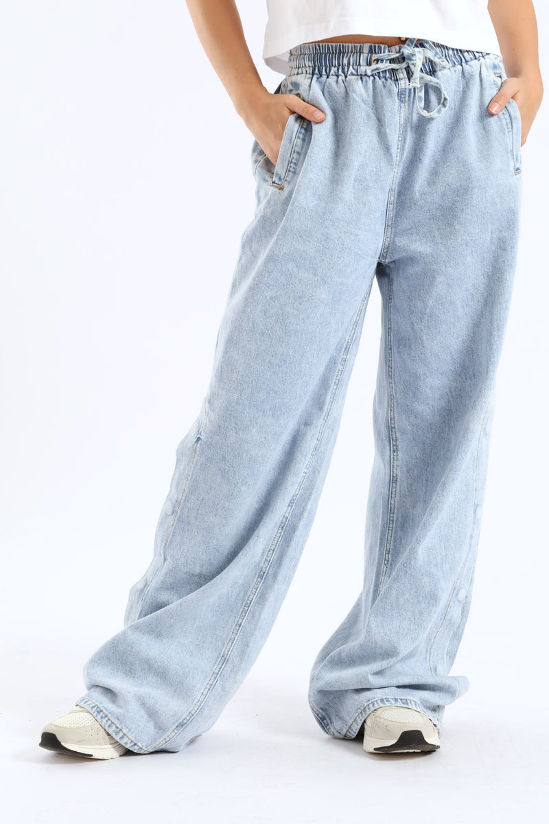 Elastic Snap Hem Denim - Bleach