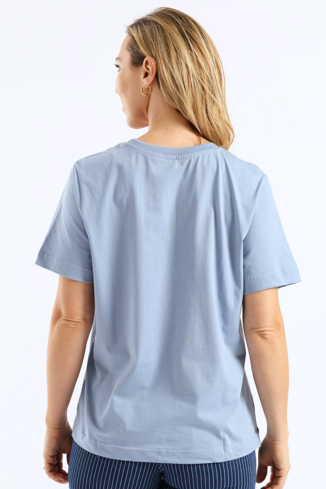 Rib Neck Cotton Boxy Tee - Pale Blue