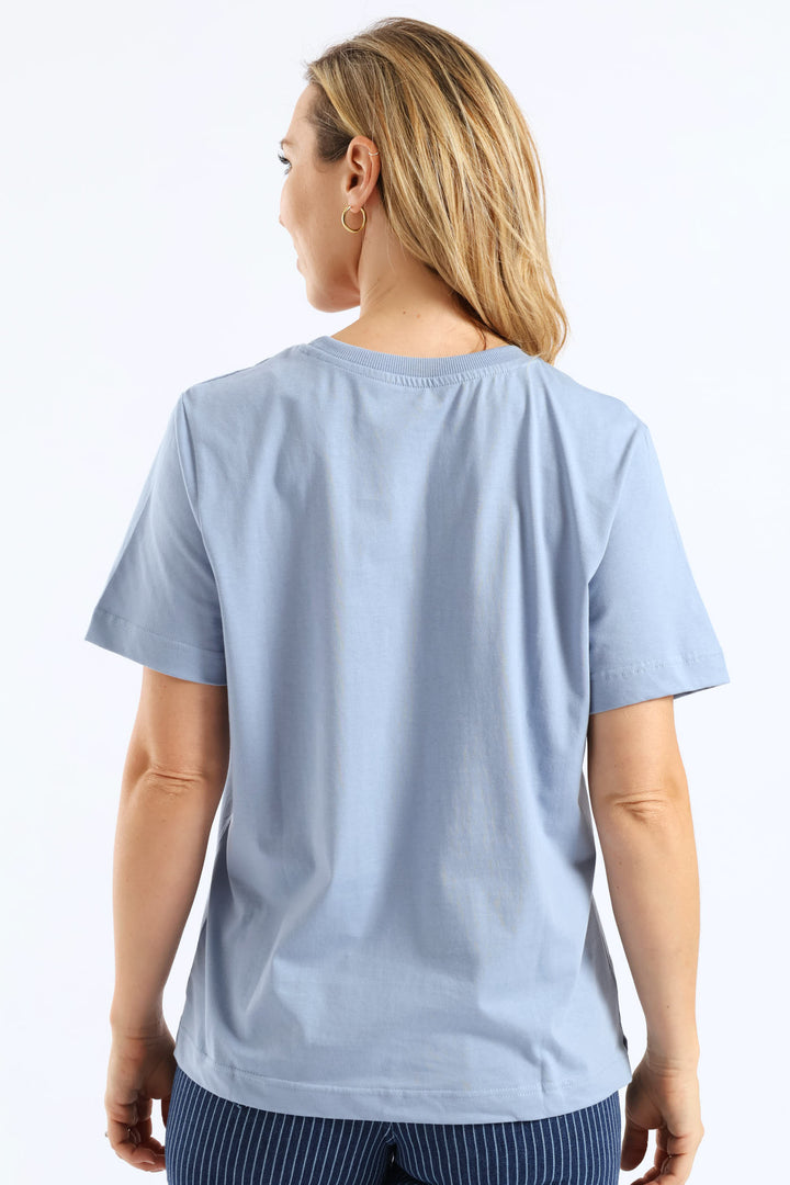Rib Neck Cotton Boxy Tee - Pale Blue