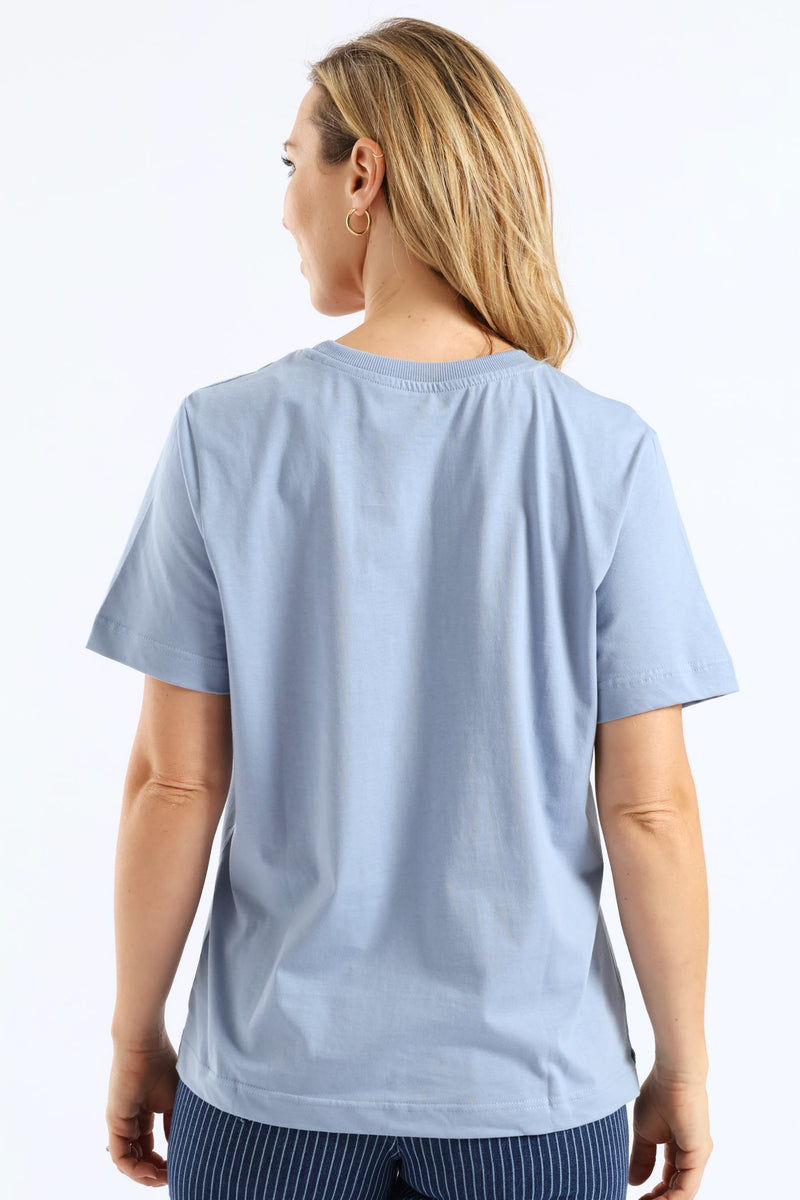 Rib Neck Cotton Boxy Tee - Pale Blue