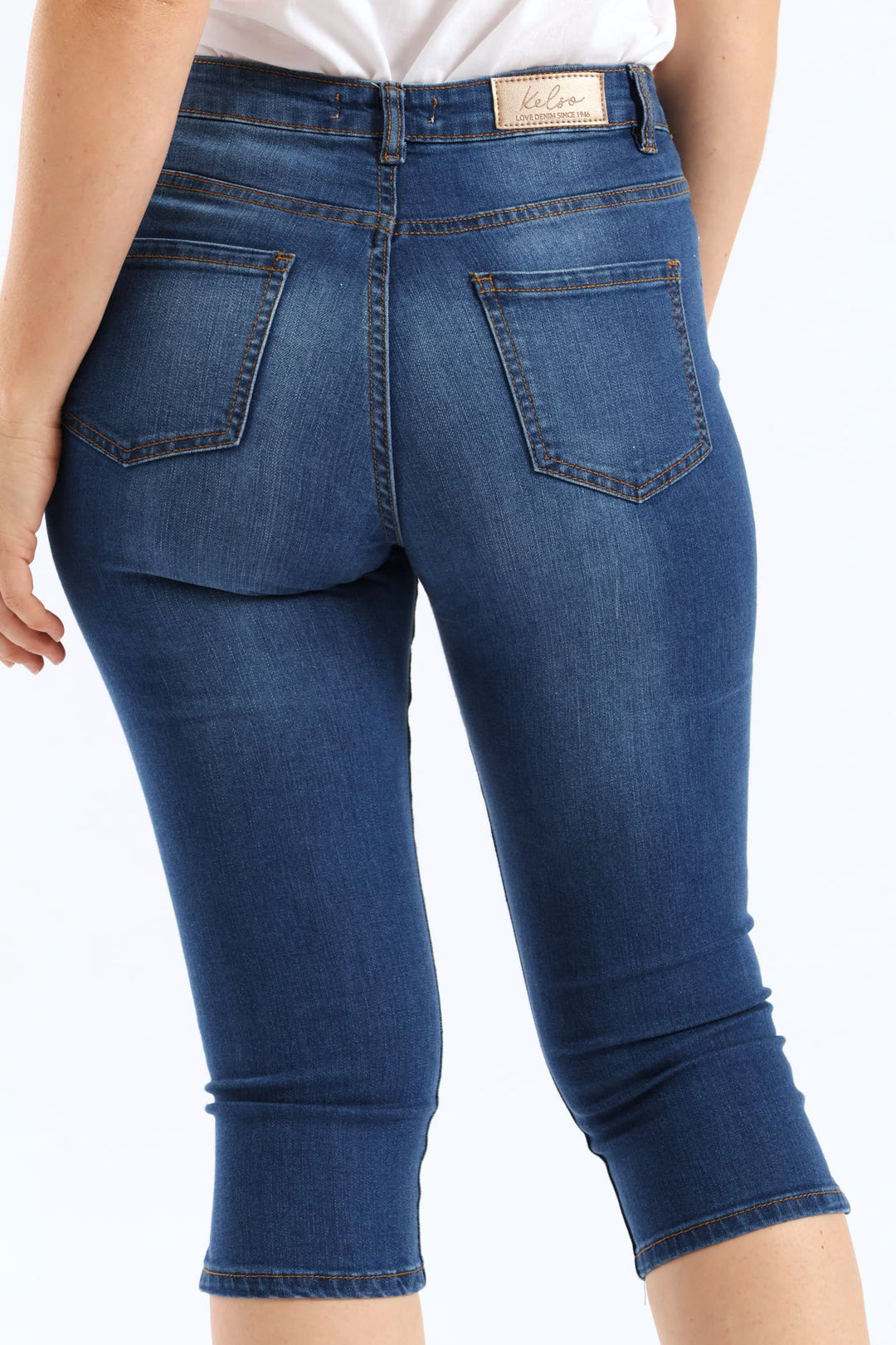 Split Hem Skinny Supersoft Denim Capri Short - Mid Wash