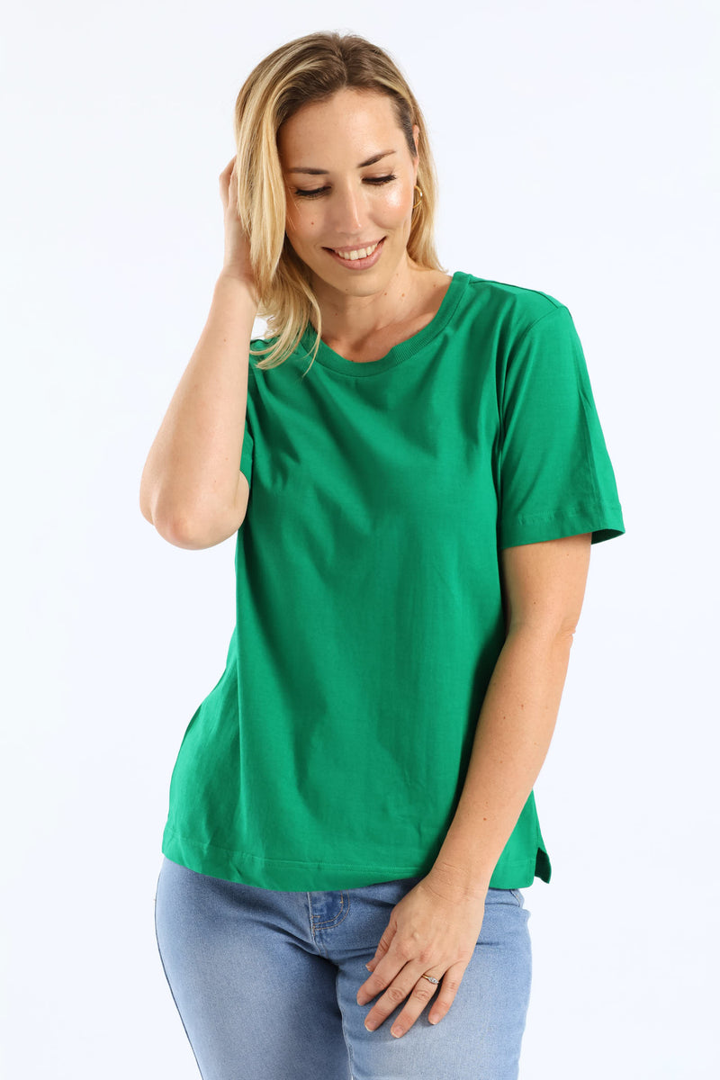 Rib Neck Cotton Boxy Tee - Emerald