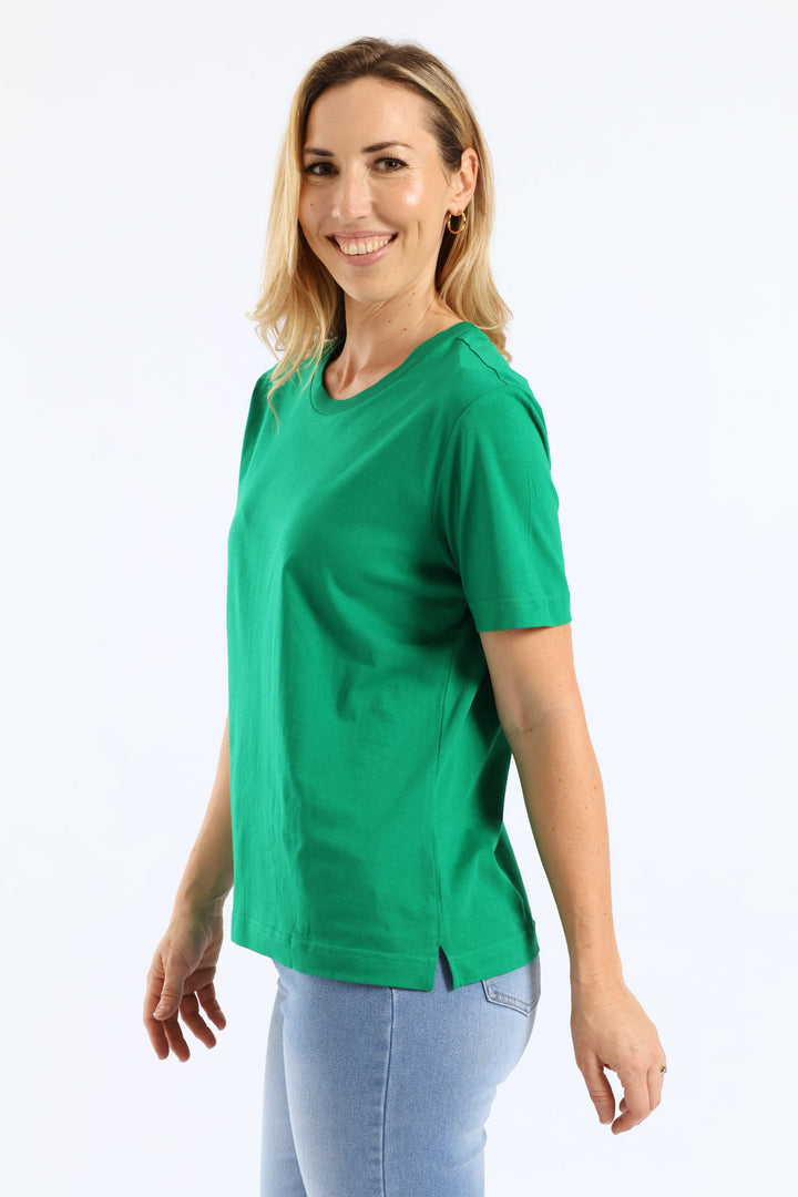 Rib Neck Cotton Boxy Tee - Emerald