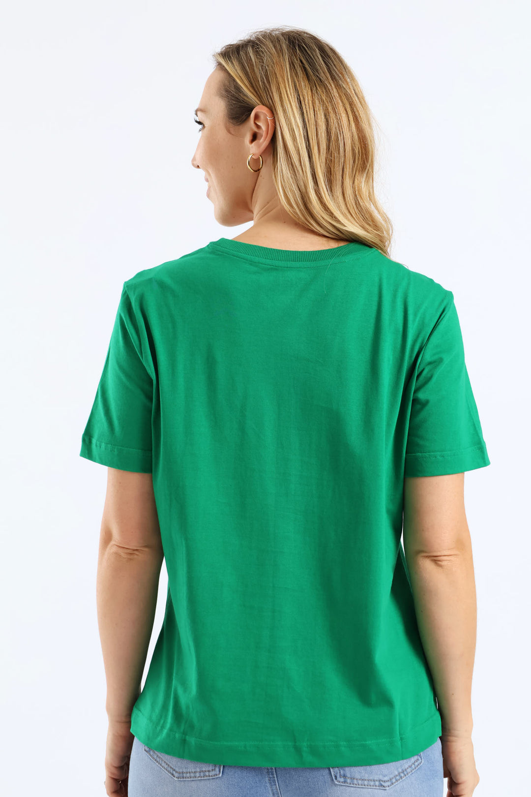 Rib Neck Cotton Boxy Tee - Emerald