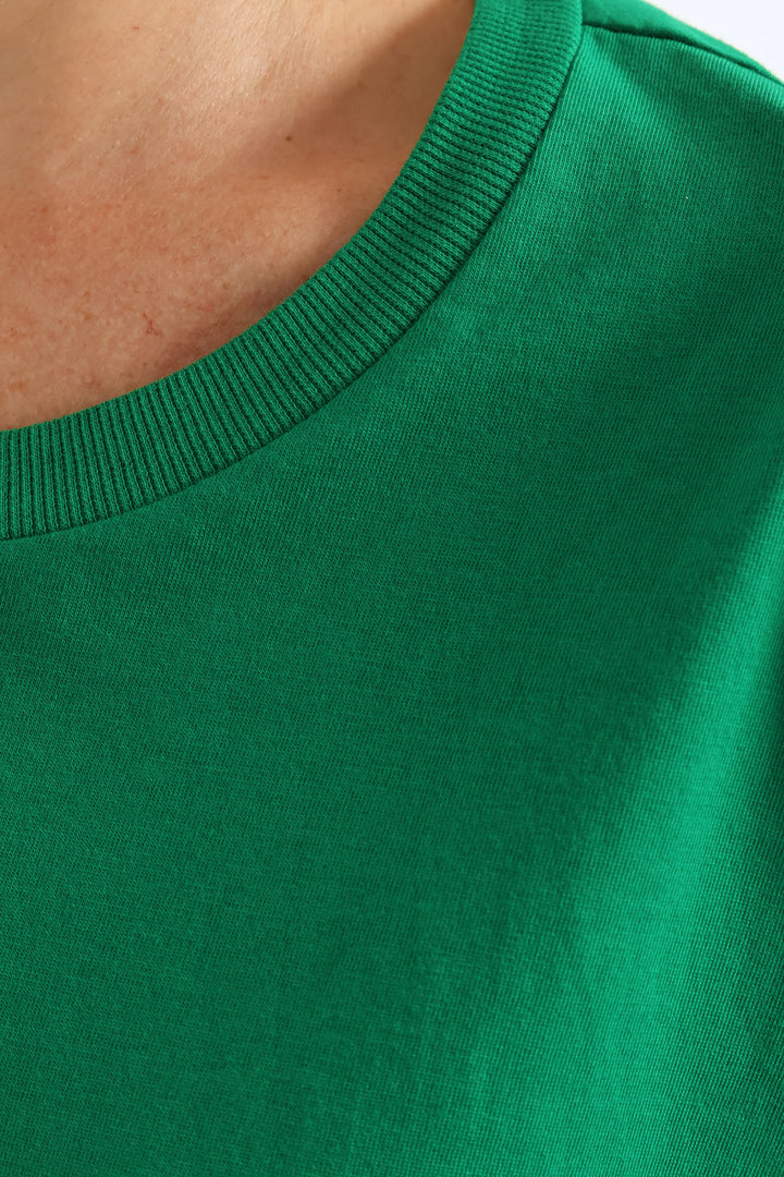 Rib Neck Cotton Boxy Tee - Emerald
