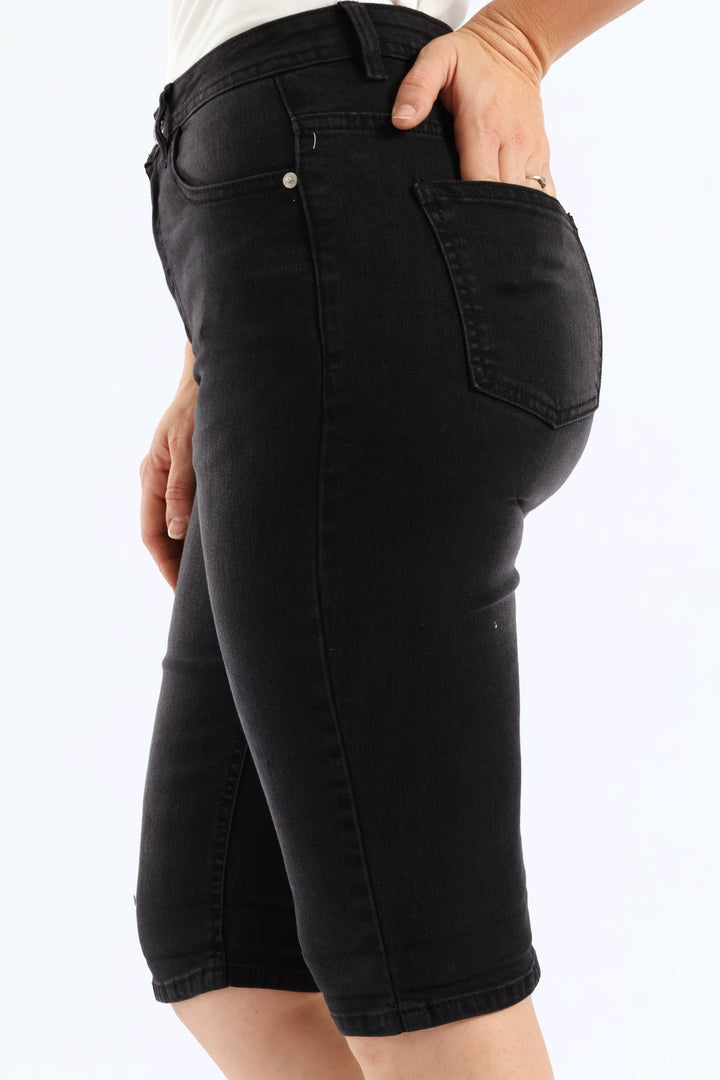 Classic Roll Hem Bermuda Supersoft Denim Short - Black