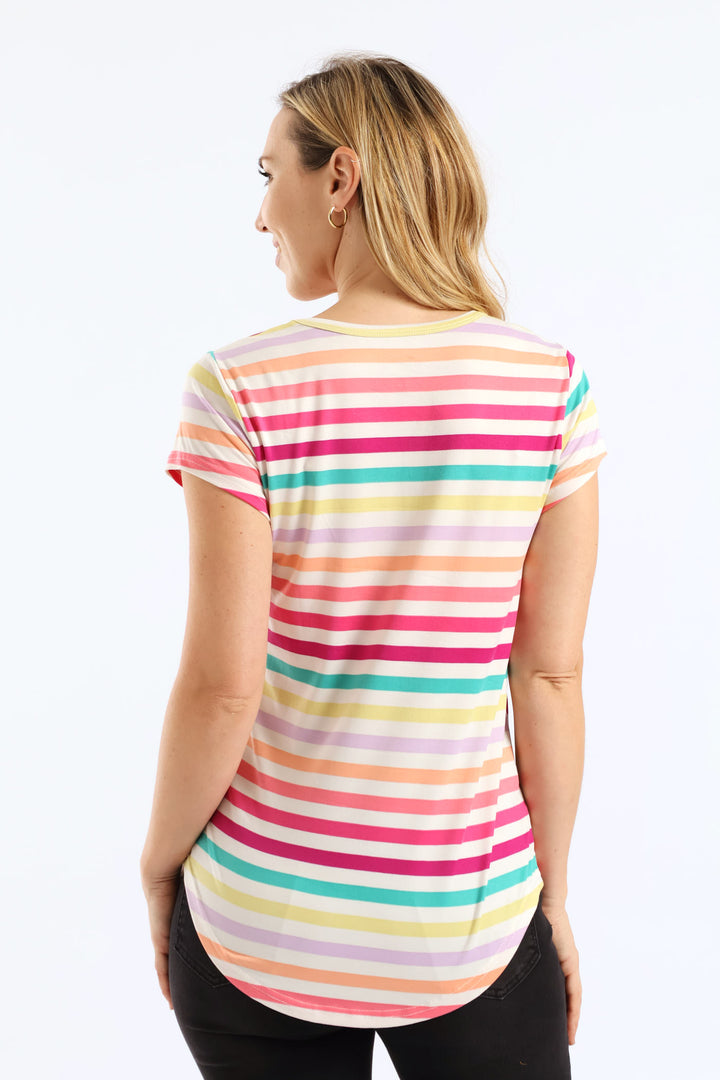Bright Stripe Pocket Tee - White