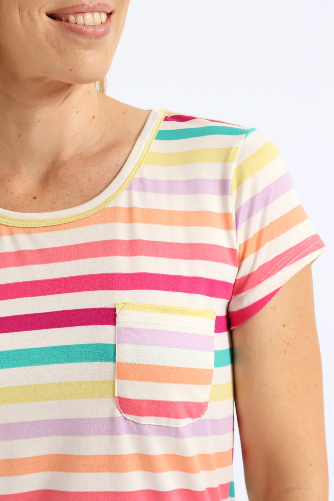 Bright Stripe Pocket Tee - White