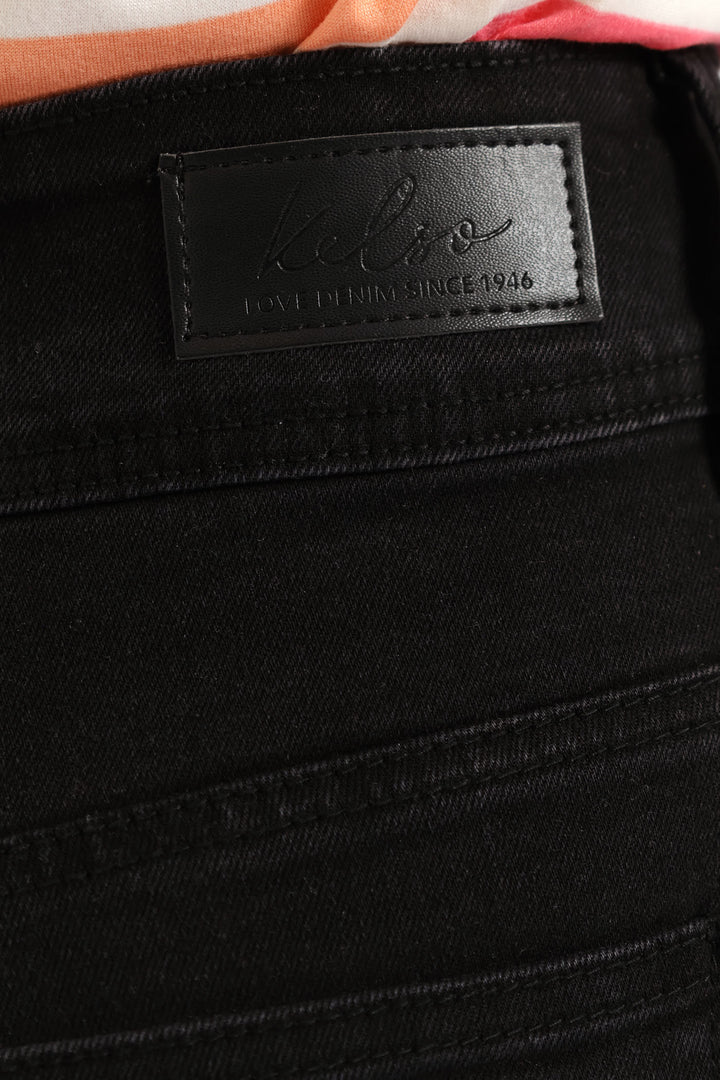 Hi-Rise Double Button Wider Bootleg Jean - Black