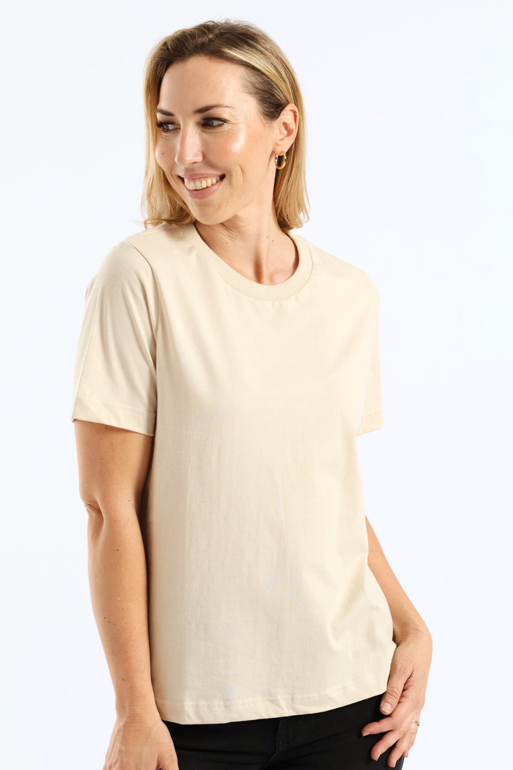 Rib Neck Cotton Boxy Tee - Oatmeal