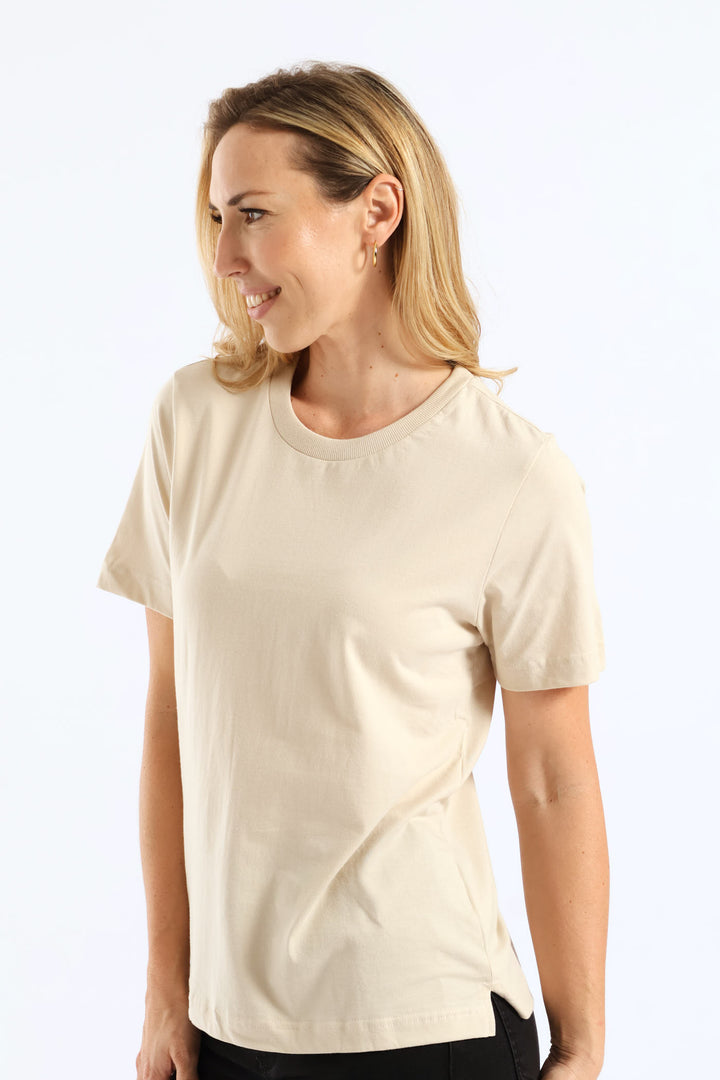 Rib Neck Cotton Boxy Tee - Oatmeal