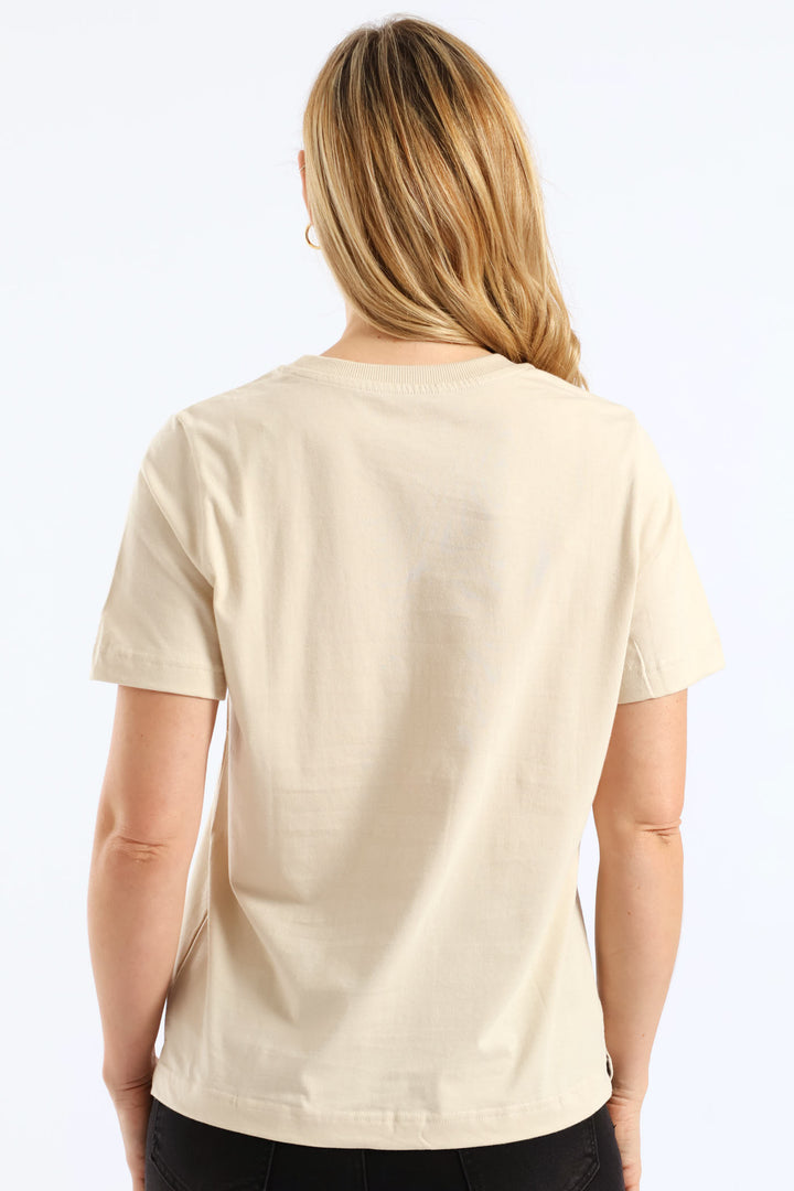 Rib Neck Cotton Boxy Tee - Oatmeal