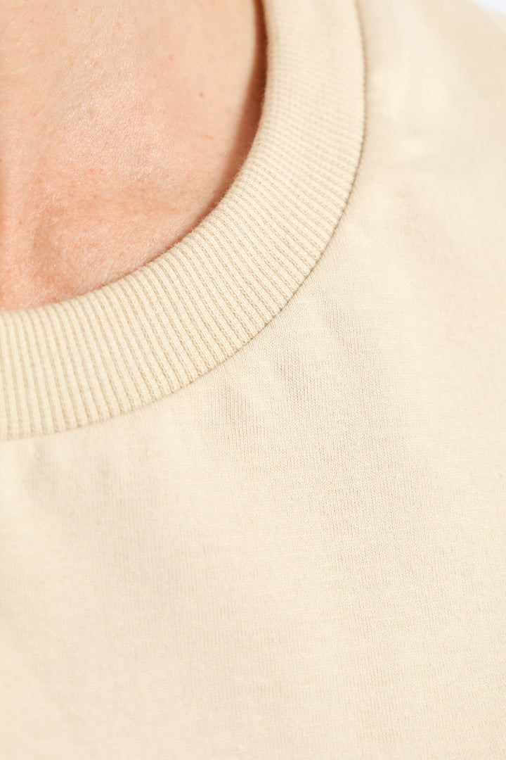 Rib Neck Cotton Boxy Tee - Oatmeal